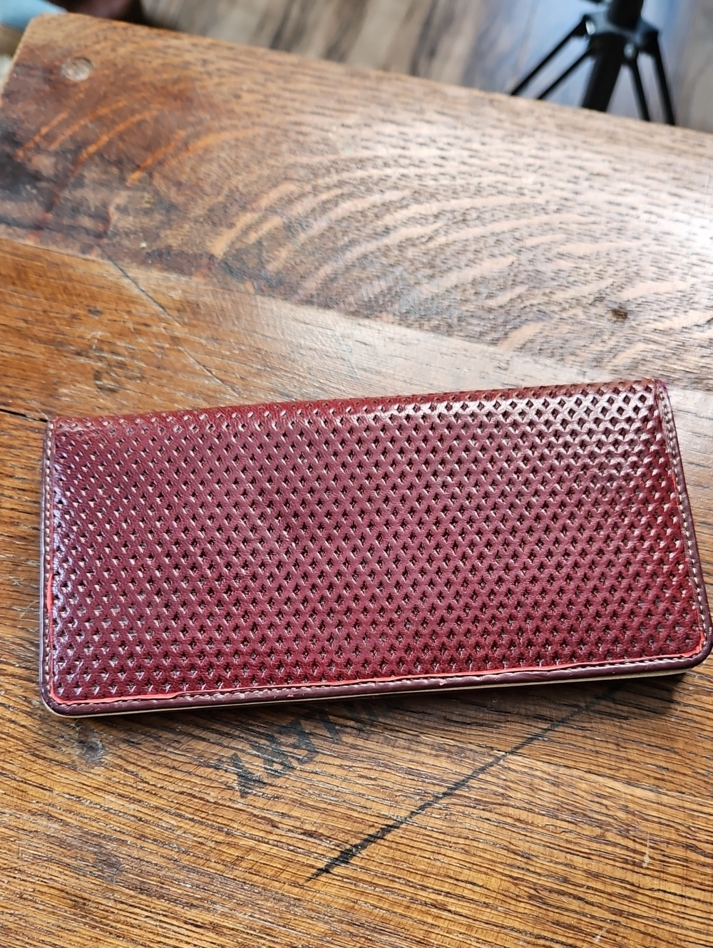 Tusk Perforated Burgundy Leather Wallet - Classic Long Wallet